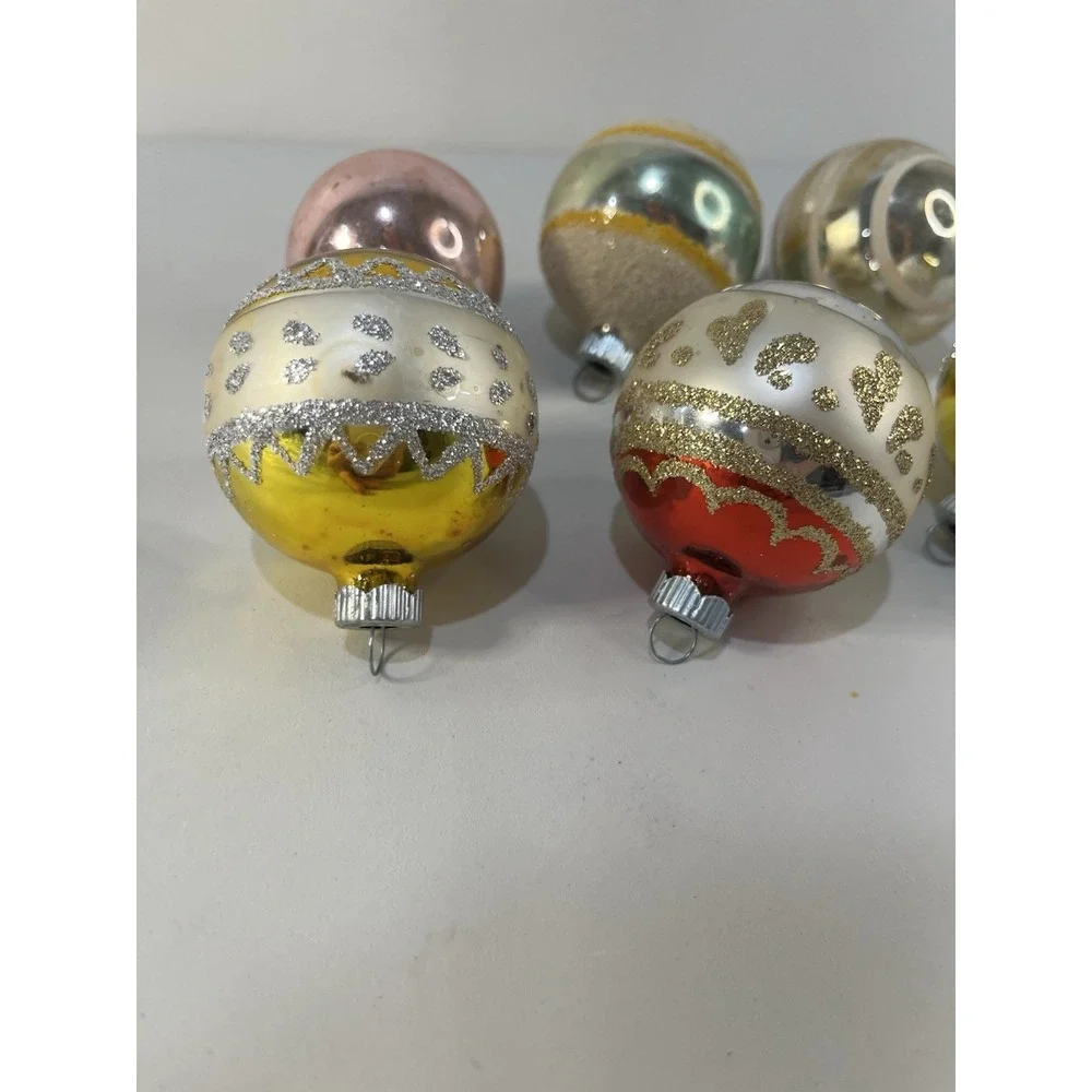 Vintage 6 Shiny Brite Christmas Ornaments Glass Balls Multicolor Variety Stripes